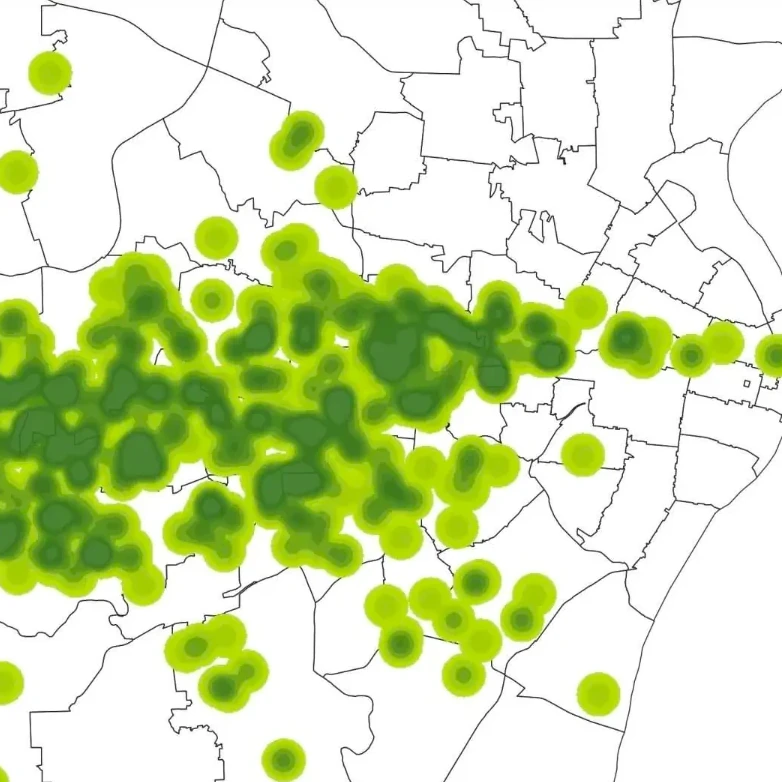 Green density map showing the spread of an invasive tree species